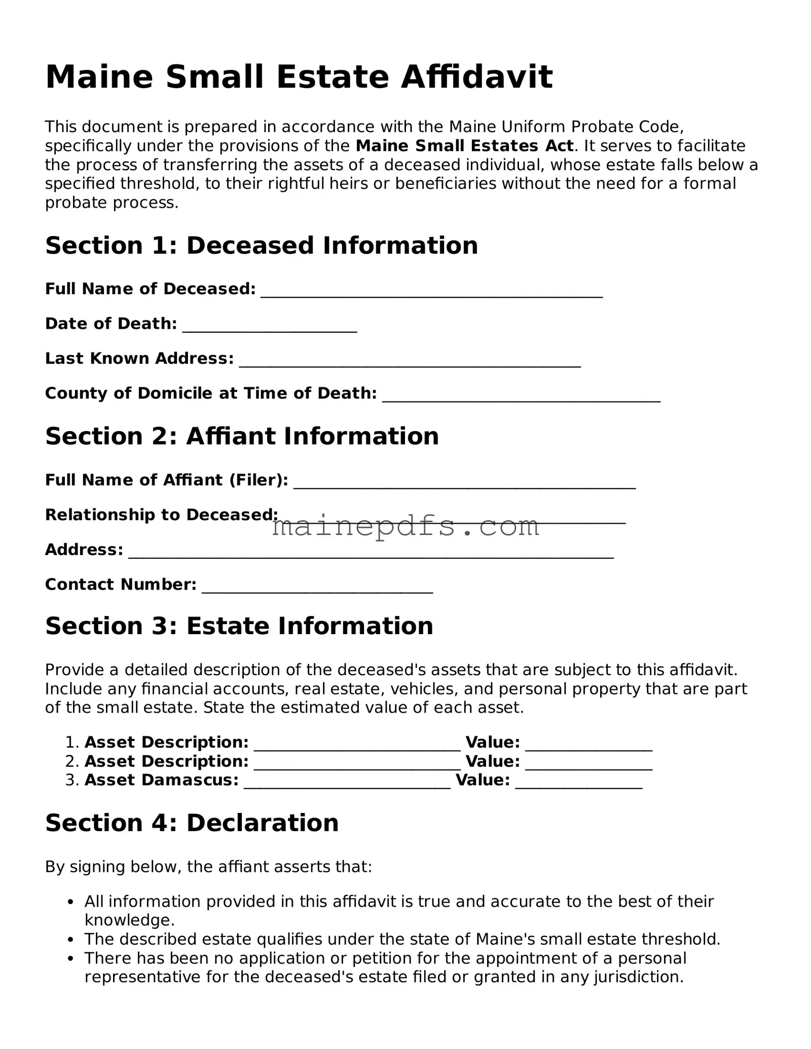 Attorney-Approved Maine Small Estate Affidavit Template