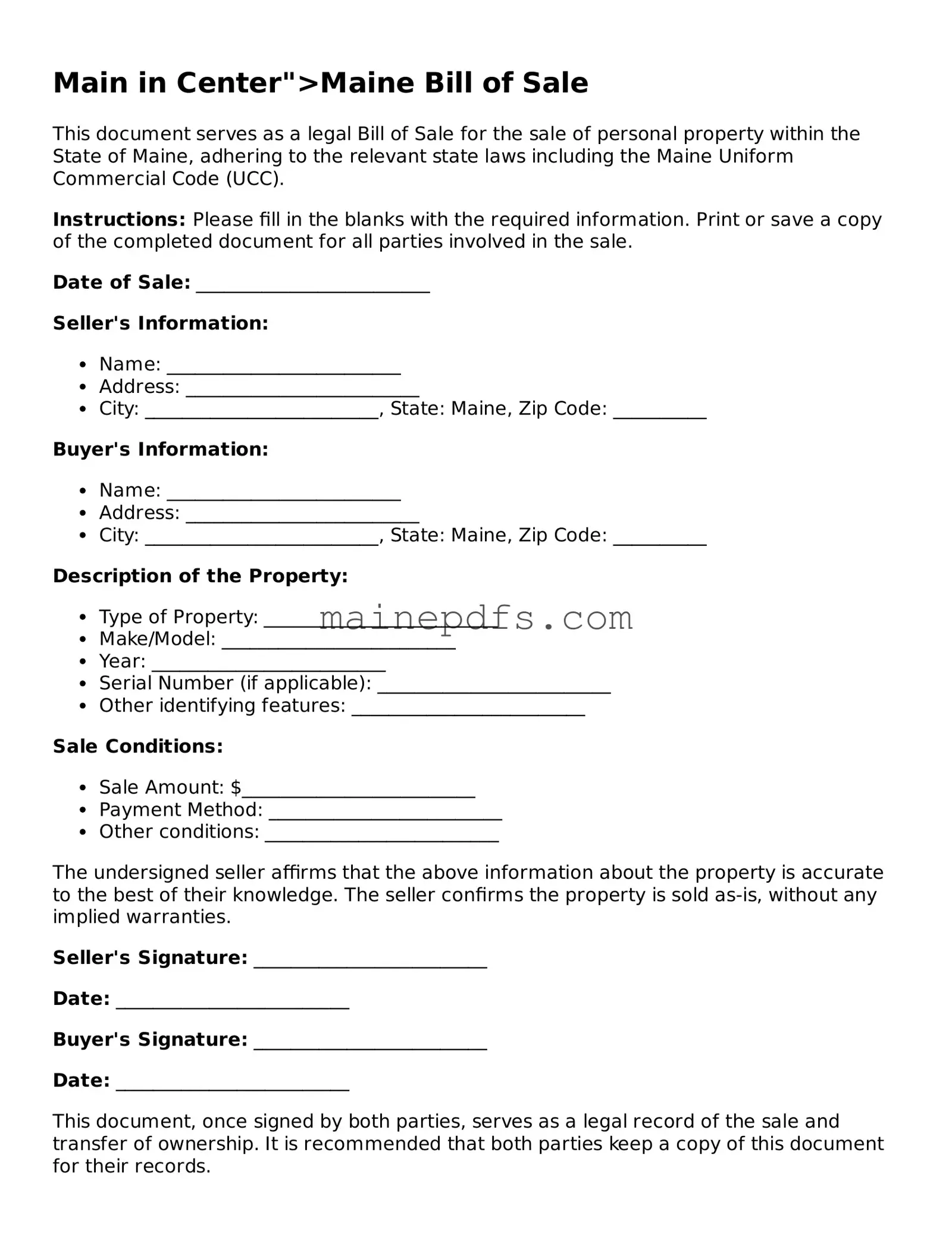 Attorney-Approved Maine Bill of Sale Template