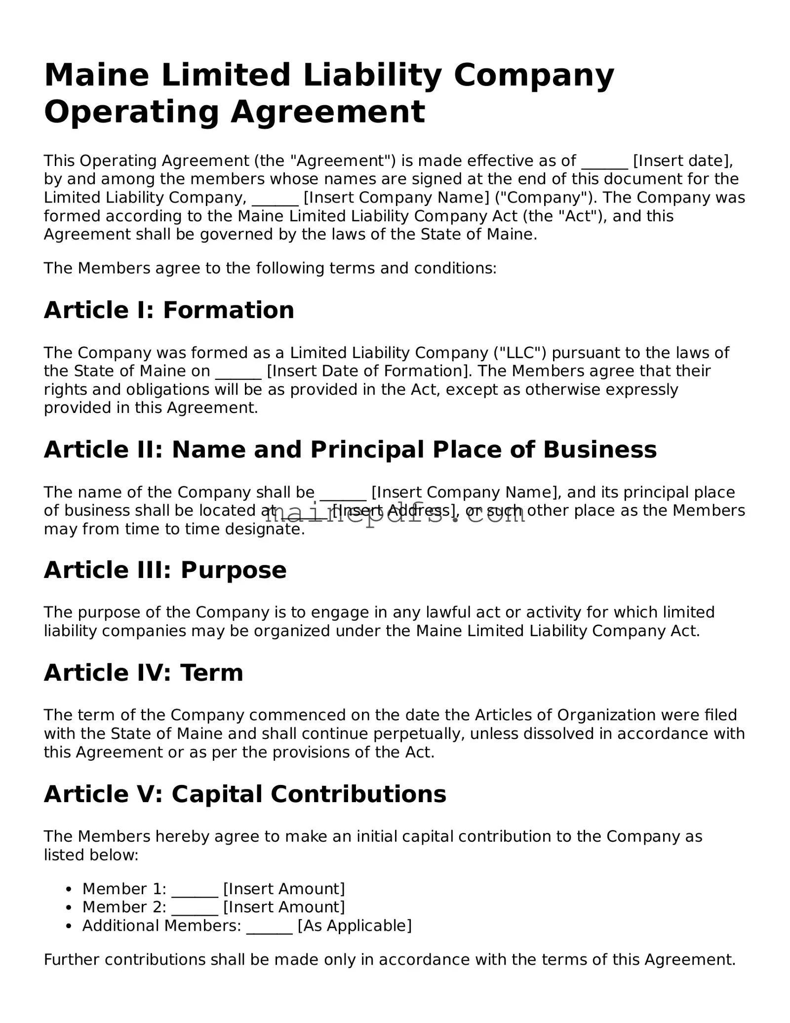 Attorney-Approved Maine Operating Agreement Template