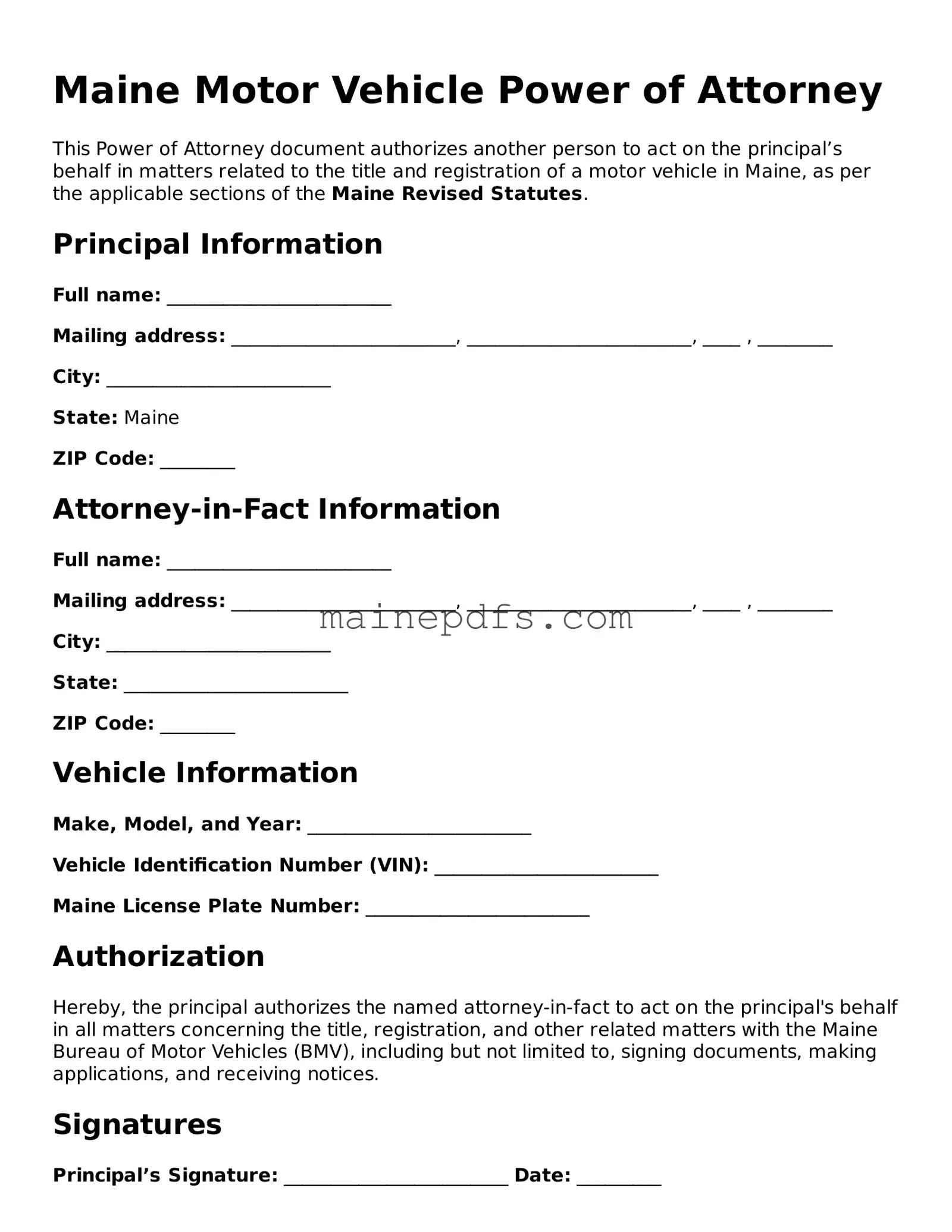 Attorney-Approved Maine Motor Vehicle Power of Attorney Template