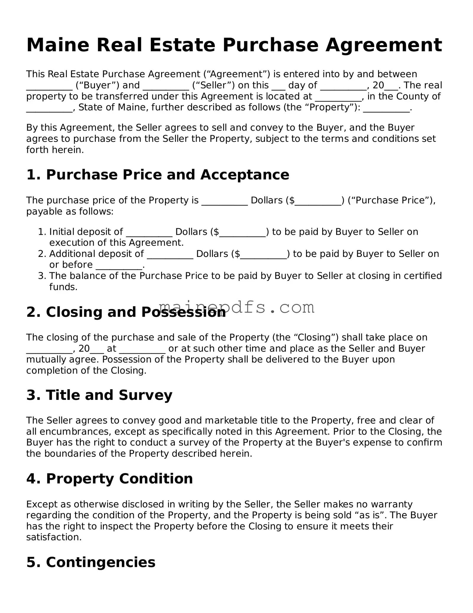 Attorney-Approved Maine Real Estate Purchase Agreement Template