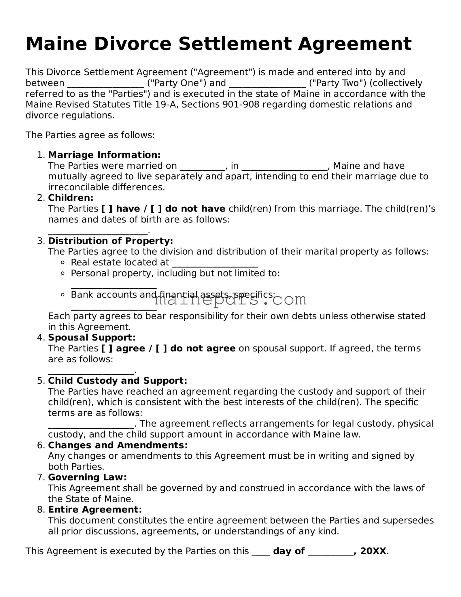 Attorney-Approved Maine Divorce Settlement Agreement Template