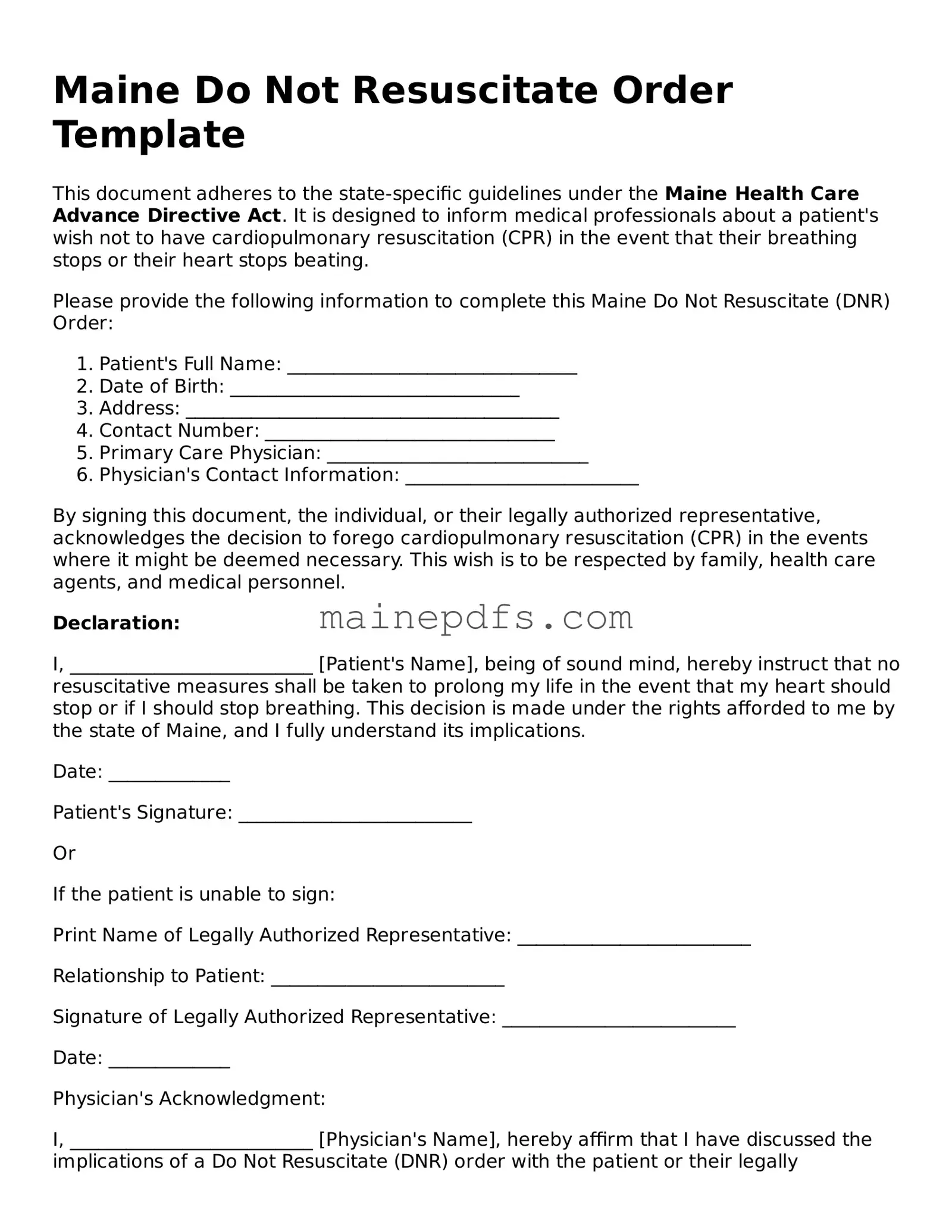 Attorney-Approved Maine Do Not Resuscitate Order Template
