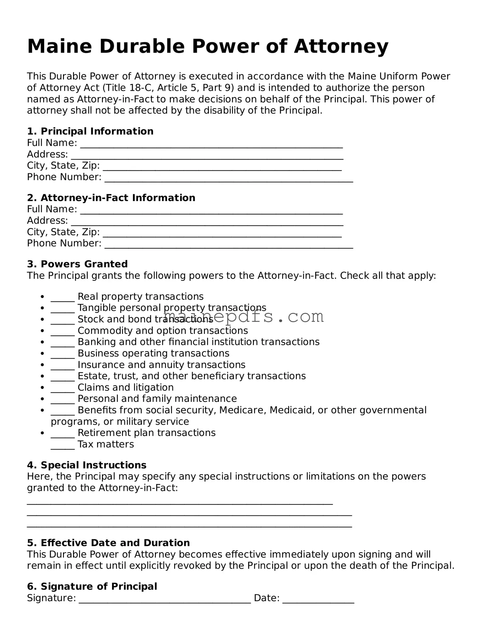 Attorney-Approved Maine Durable Power of Attorney Template