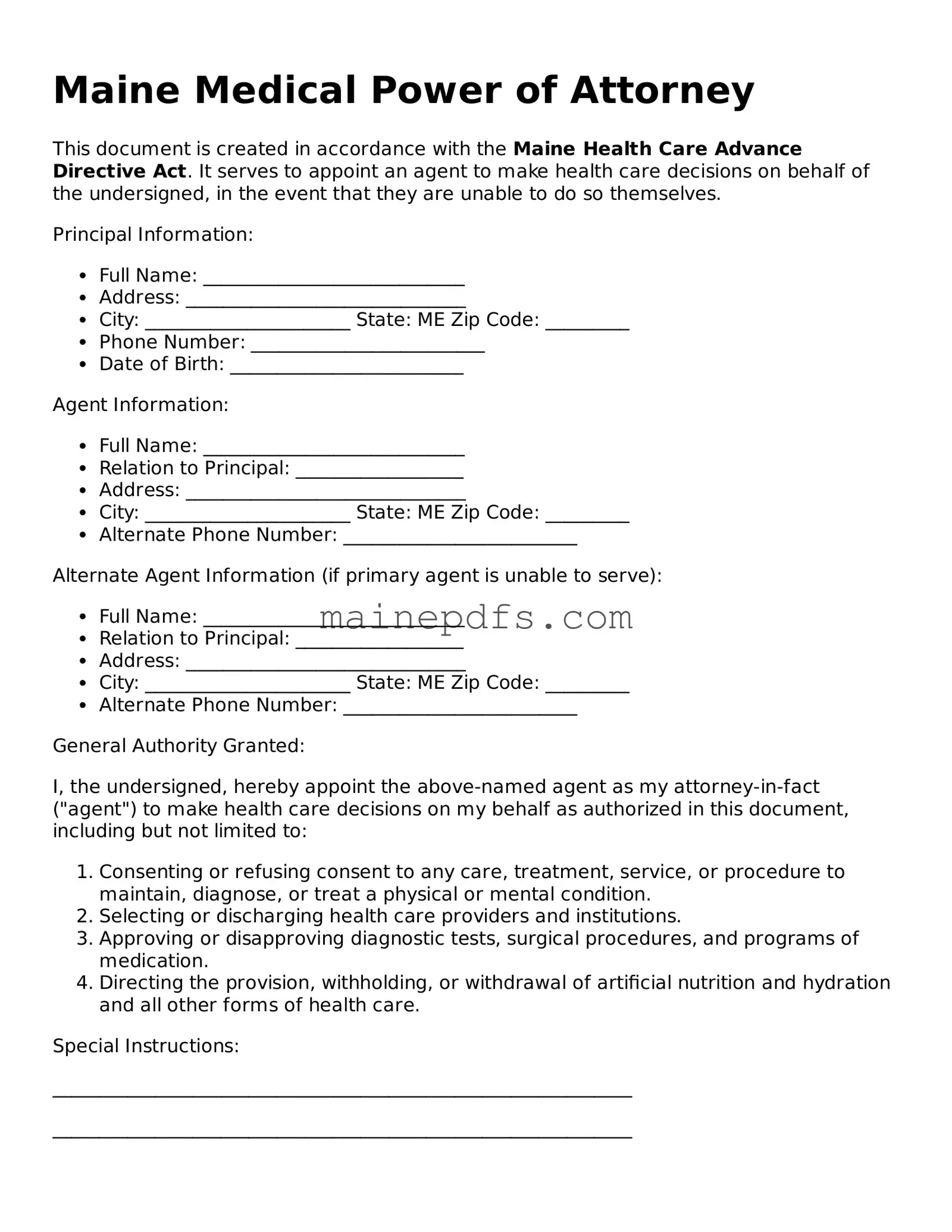 Attorney-Approved Maine Medical Power of Attorney Template