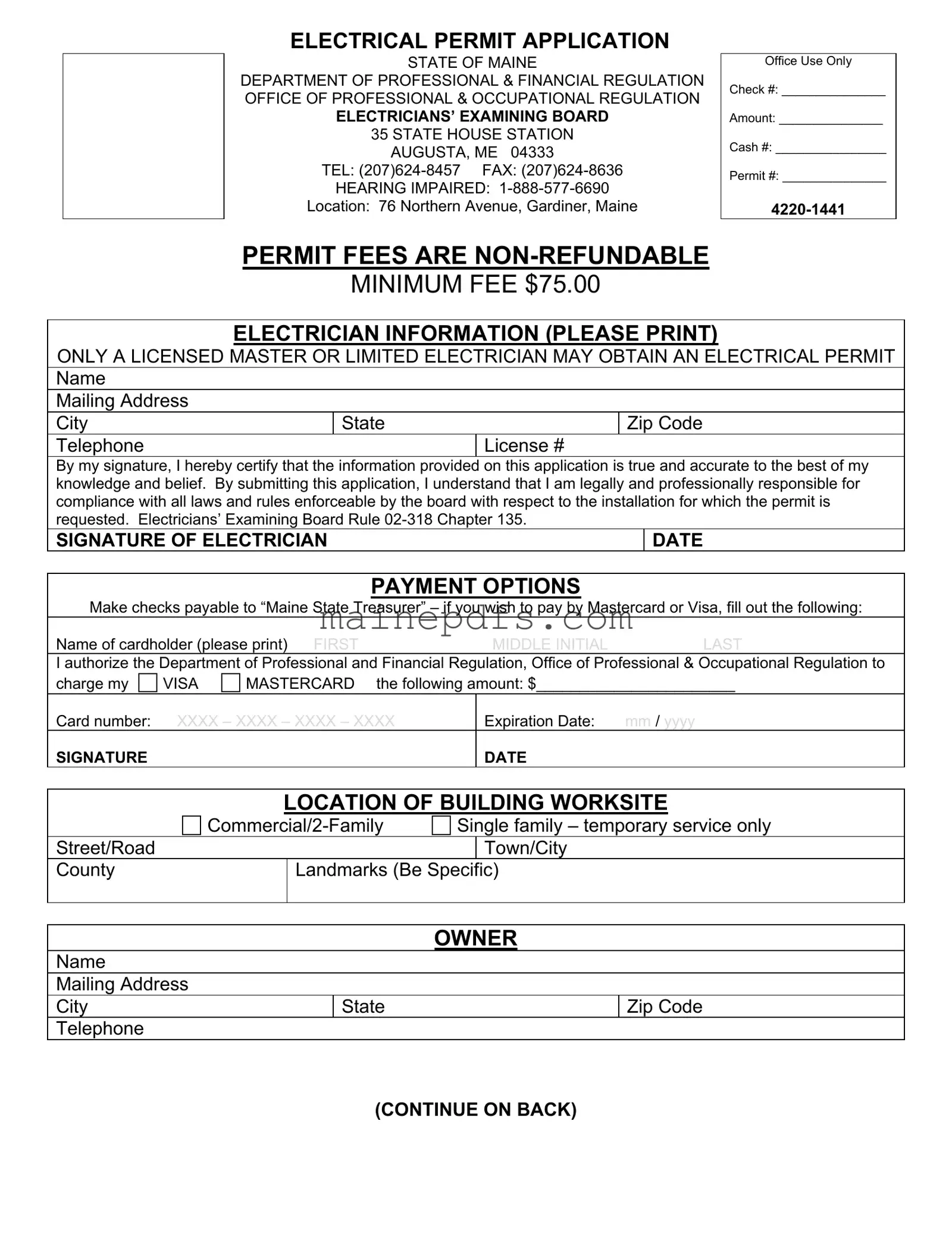 Download Maine Electrical Permit Template in PDF