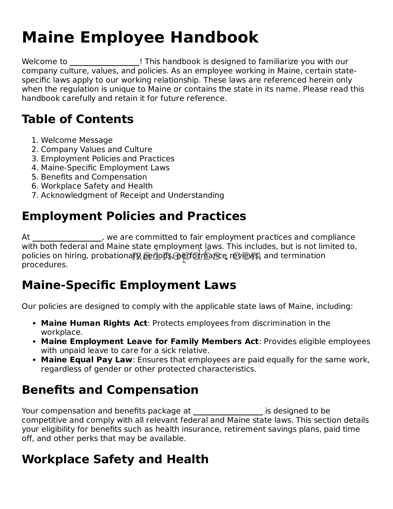 Attorney-Approved Maine Employee Handbook Template