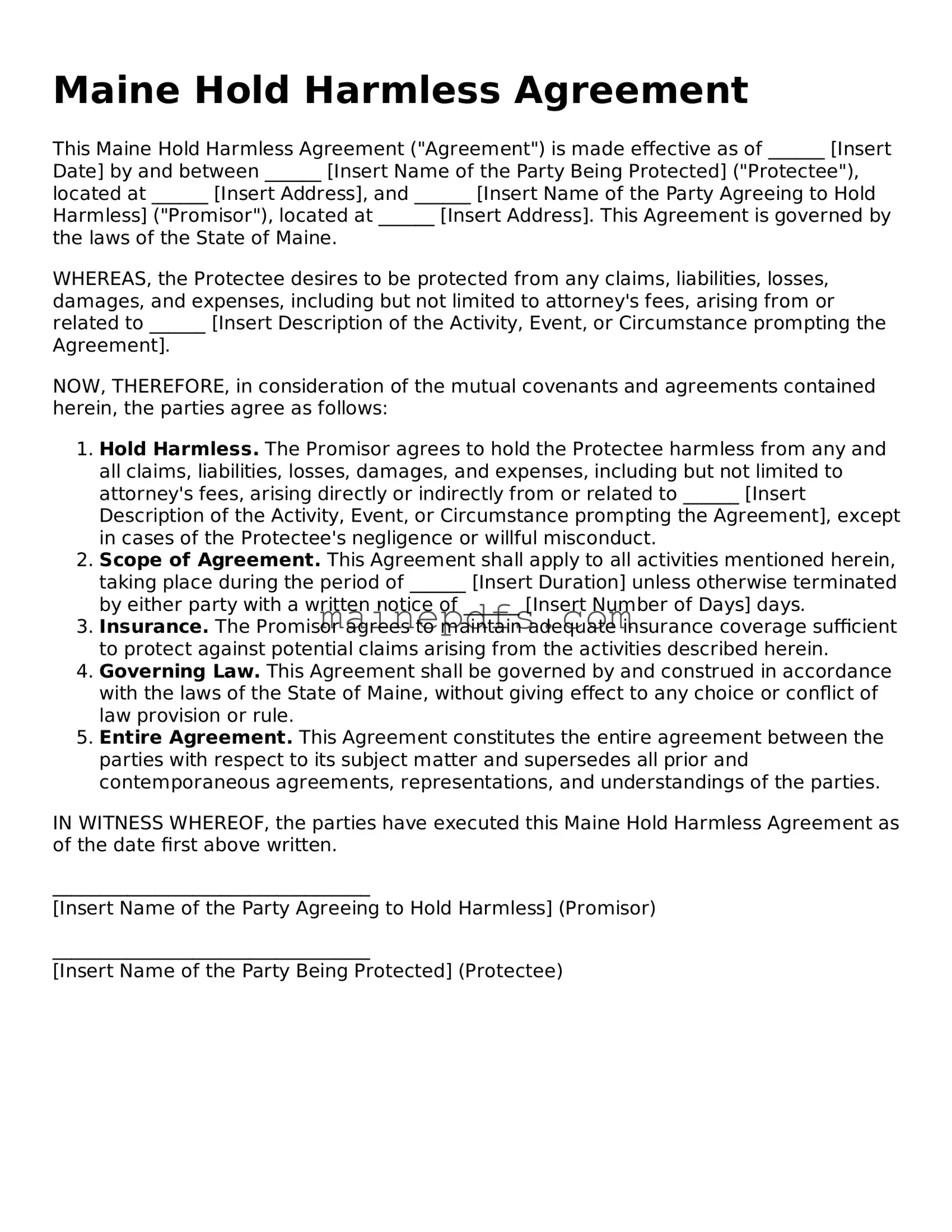 Attorney-Approved Maine Hold Harmless Agreement Template