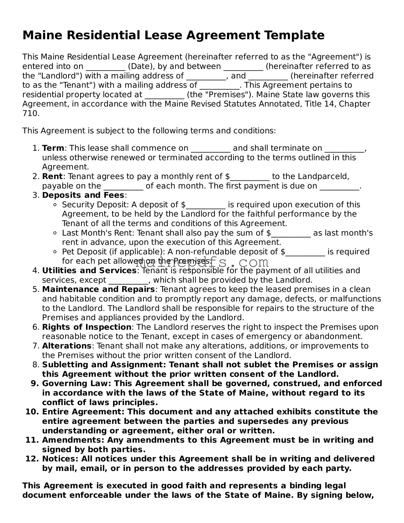 Attorney-Approved Maine Residential Lease Agreement Template
