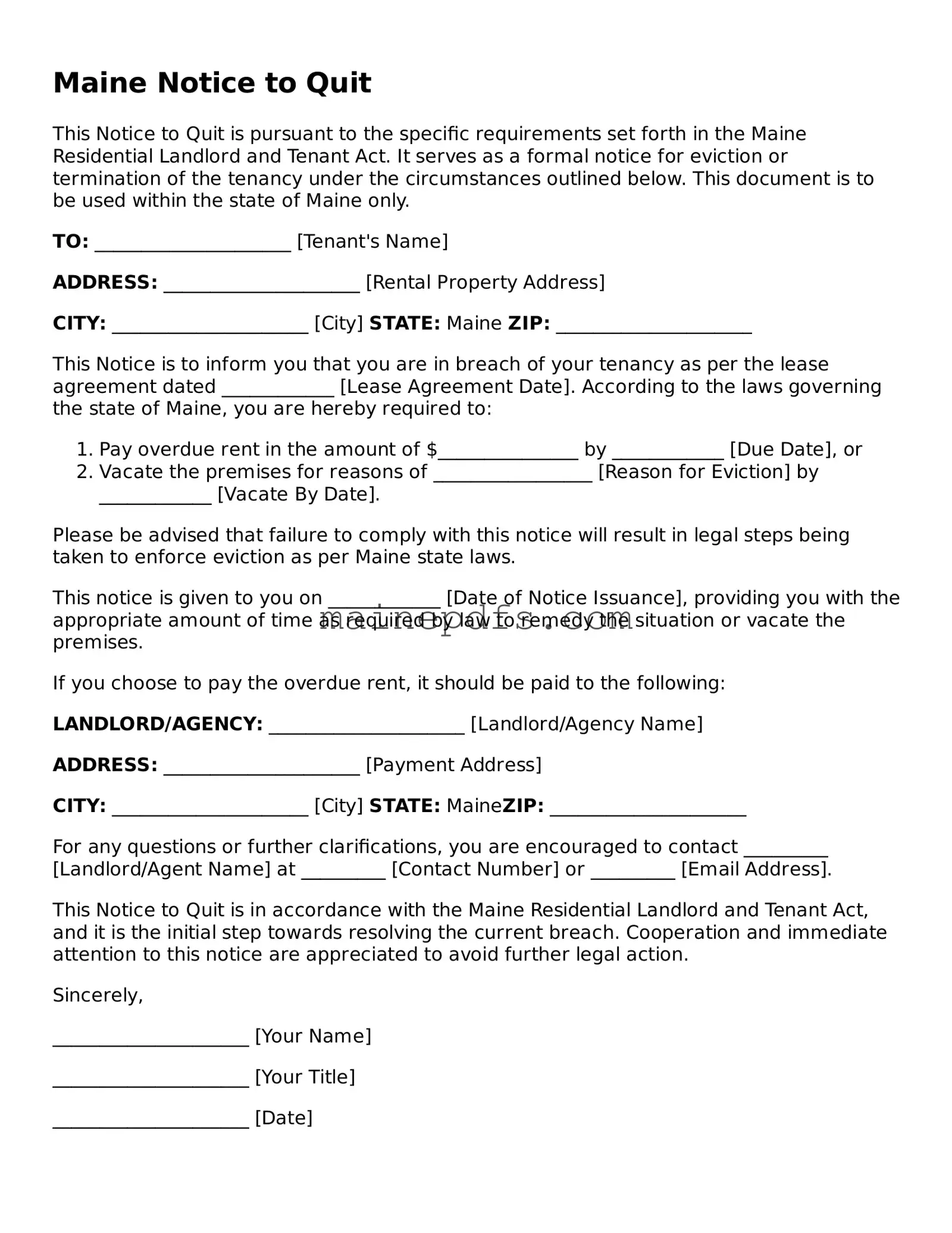 Attorney-Approved Maine Notice to Quit Template