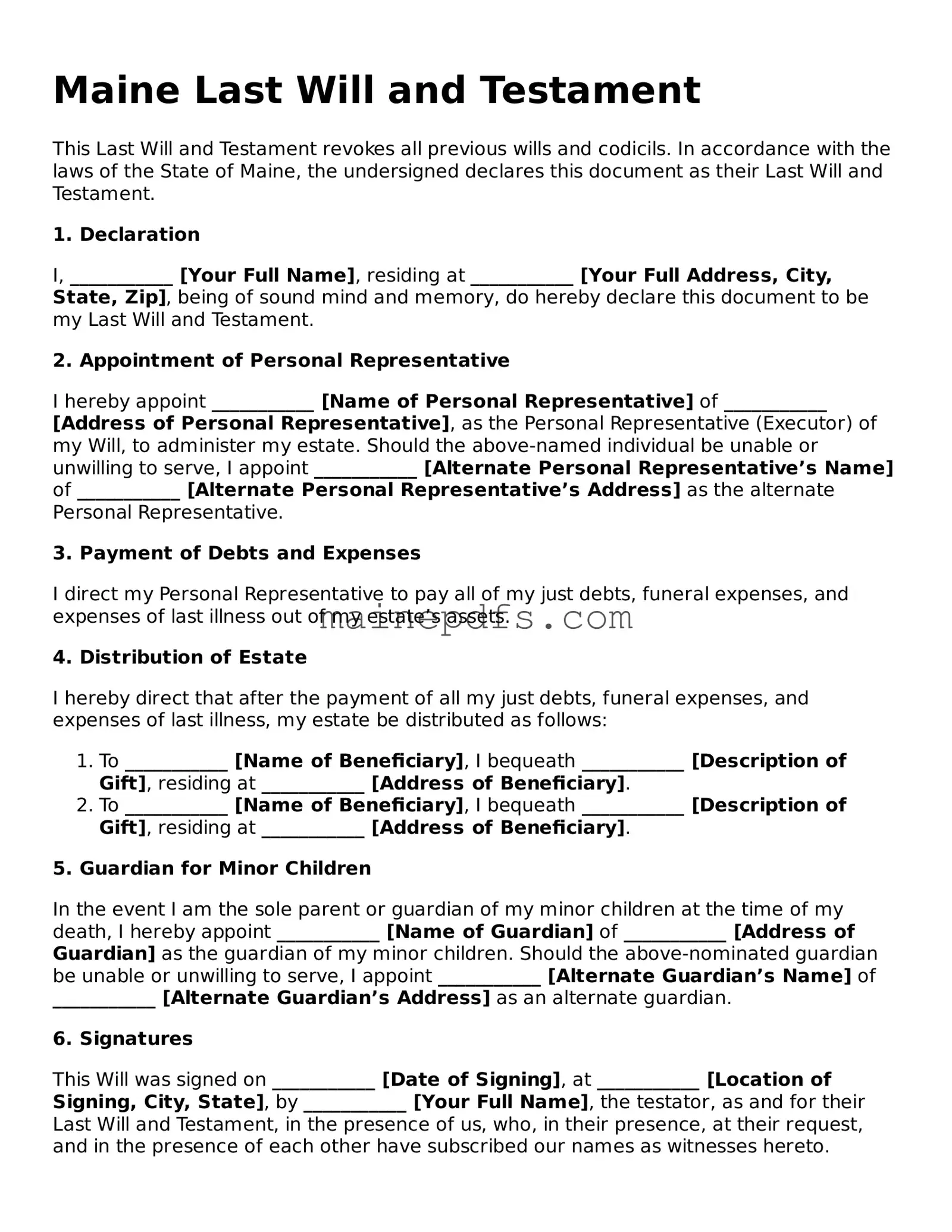 Attorney-Approved Maine Last Will and Testament Template