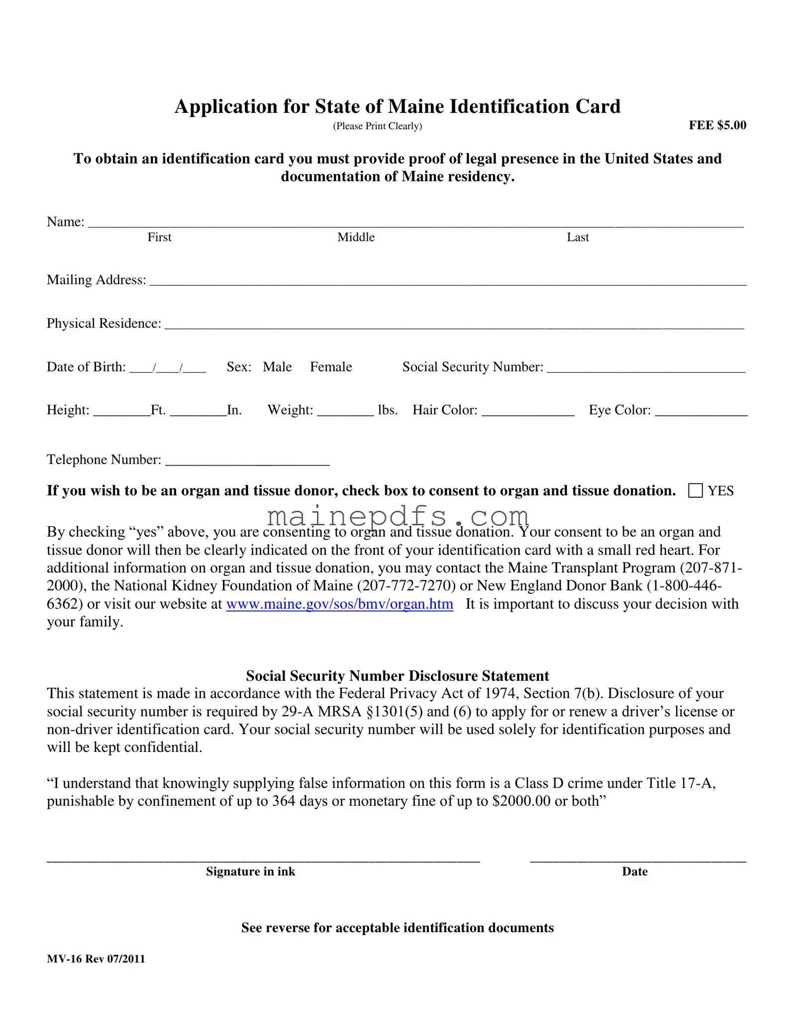 Download Maine Mv 16 Template in PDF