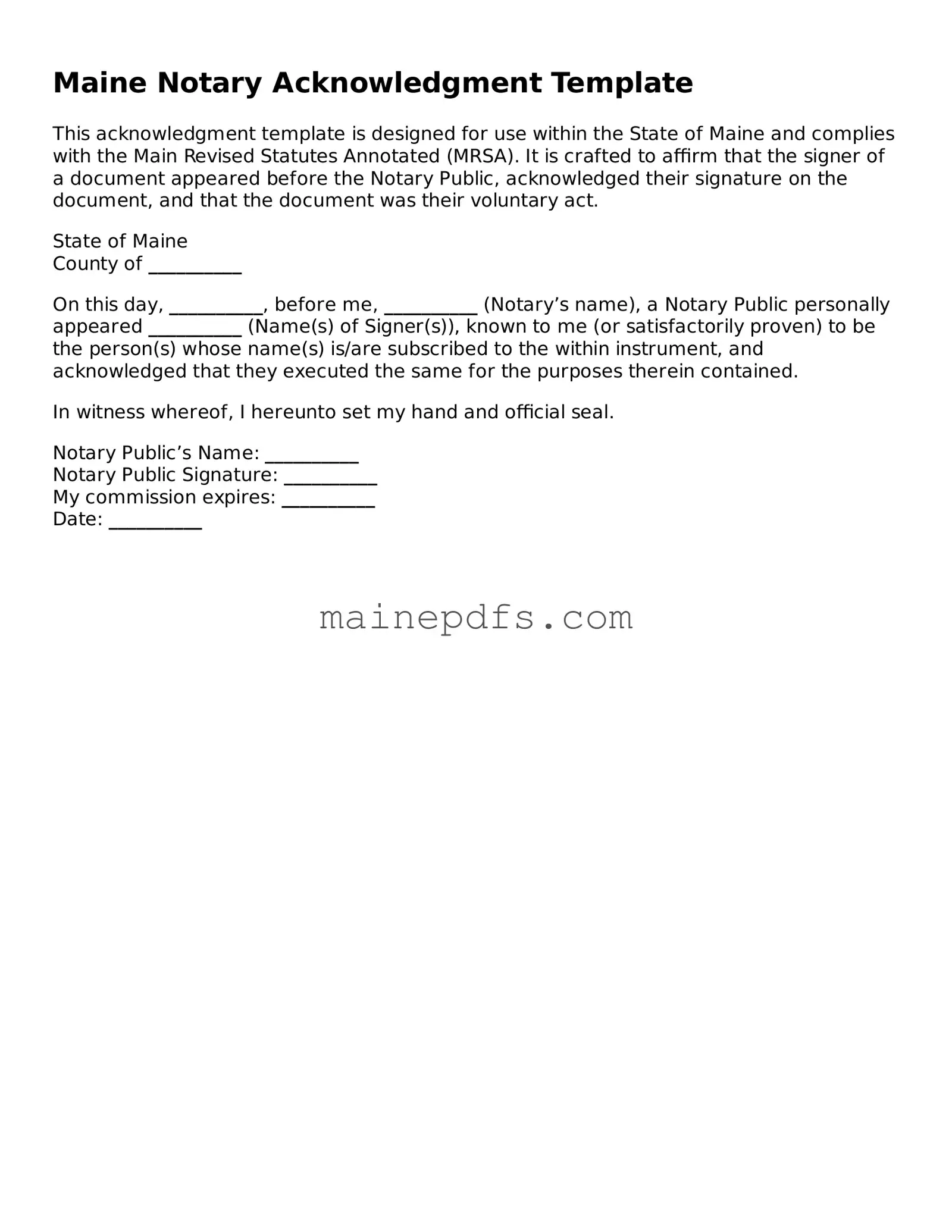 Attorney-Approved Maine Notary Acknowledgement Template