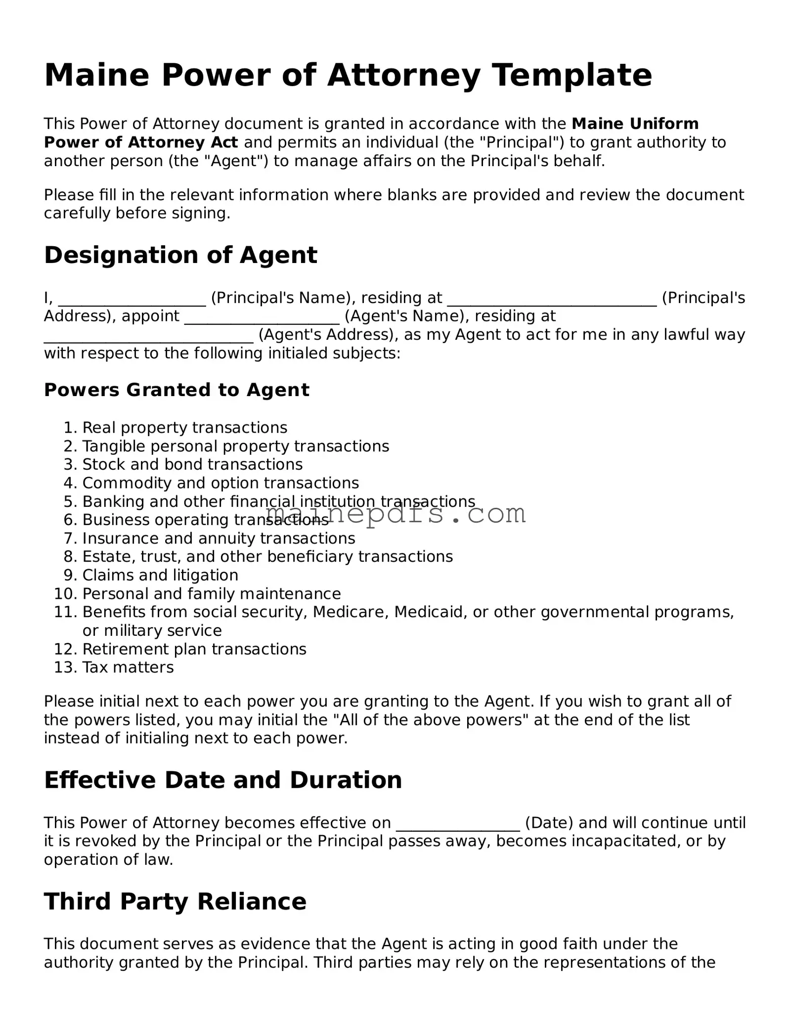 Attorney-Approved Maine Power of Attorney Template