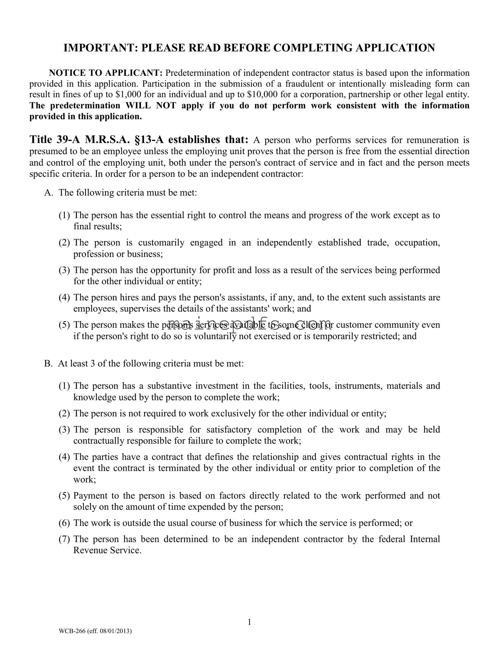 Download Maine Predetermination Template in PDF