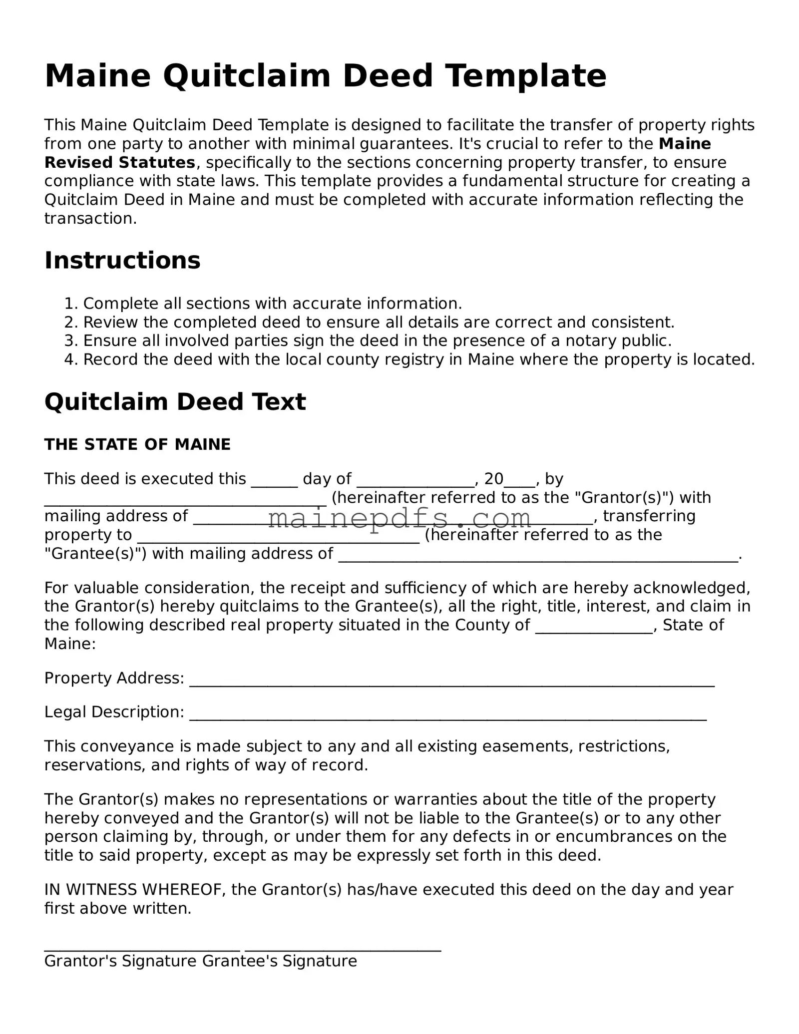 Attorney-Approved Maine Quitclaim Deed Template