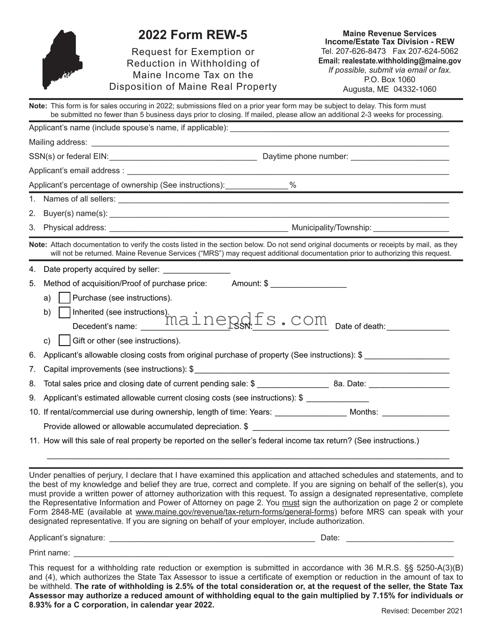 Download Maine Rew 5 Template in PDF