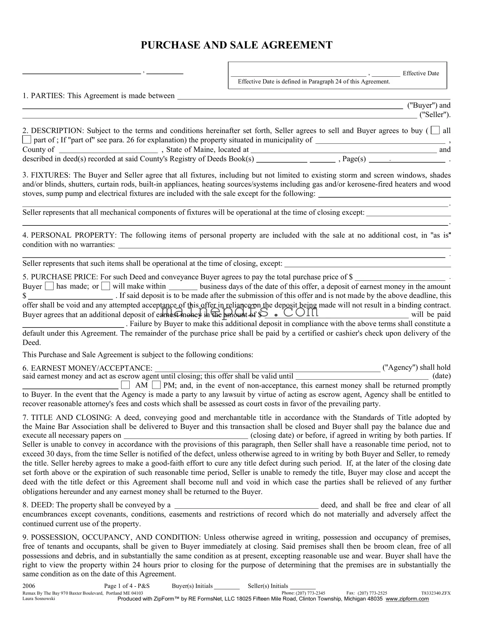 Download Maine Sale Agreement Template in PDF