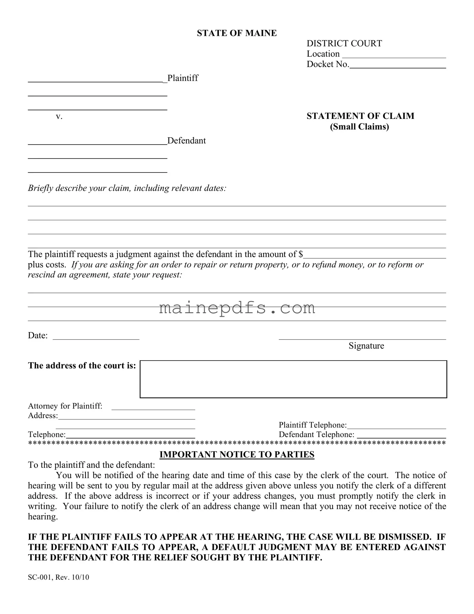 Download Maine Sc 001 Template in PDF
