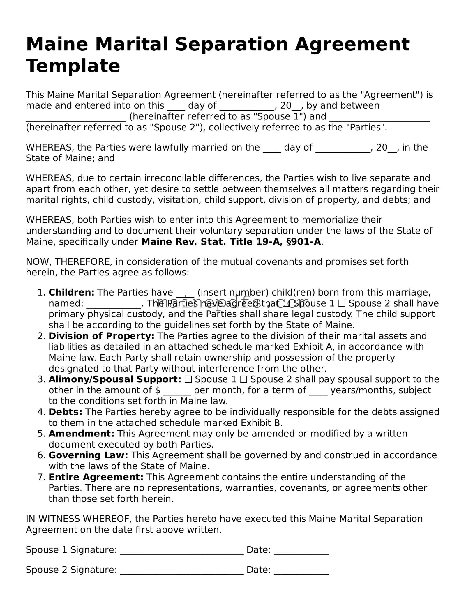 Attorney-Approved Maine Marital Separation Agreement Template