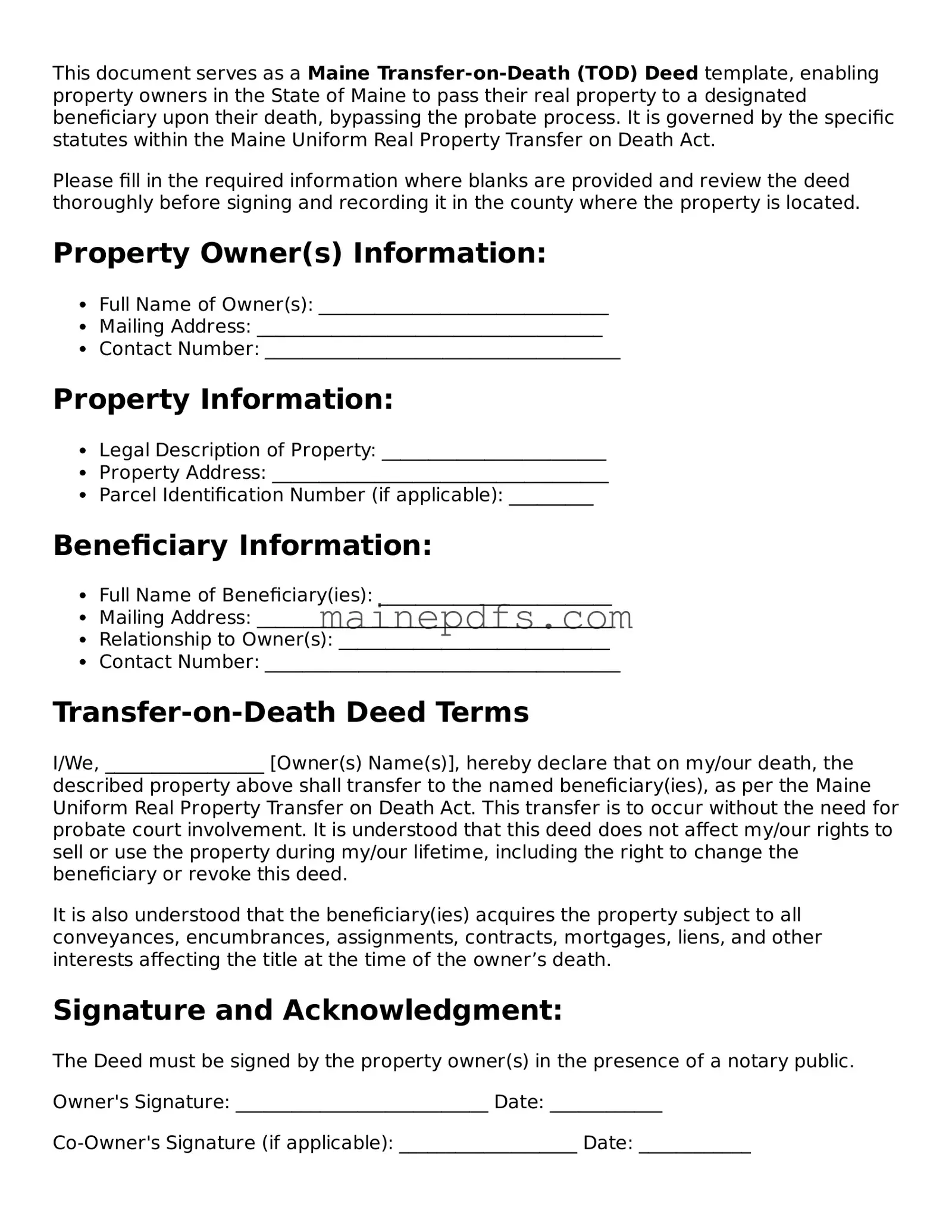 Attorney-Approved Maine Transfer-on-Death Deed Template