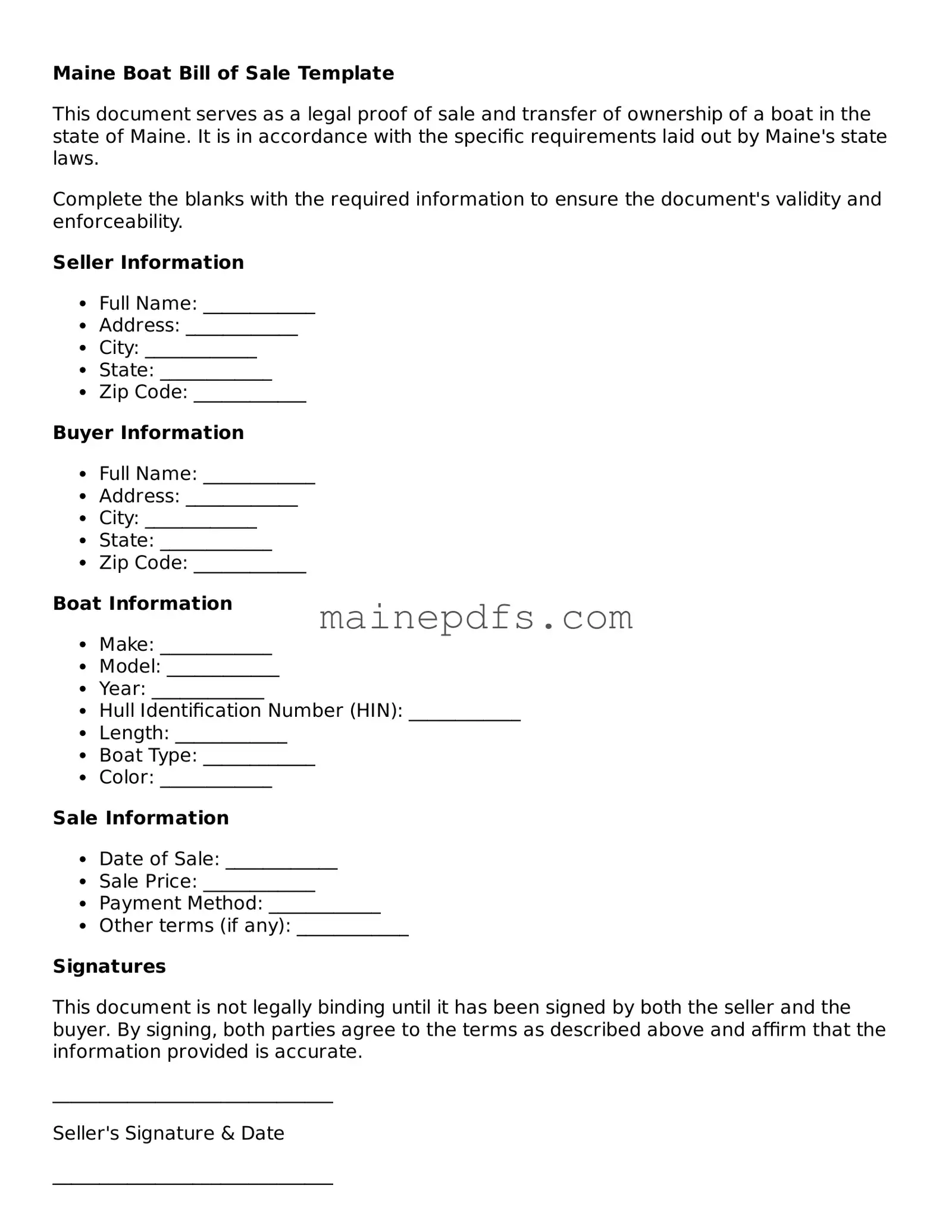 Attorney-Approved Maine Boat Bill of Sale Template