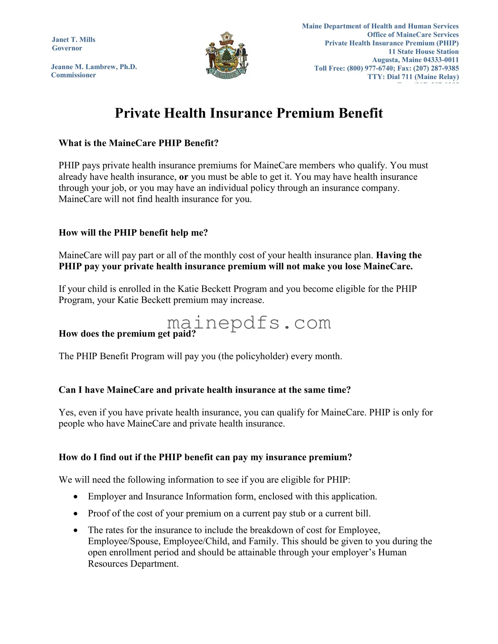 Download Phip Program Maine Template in PDF