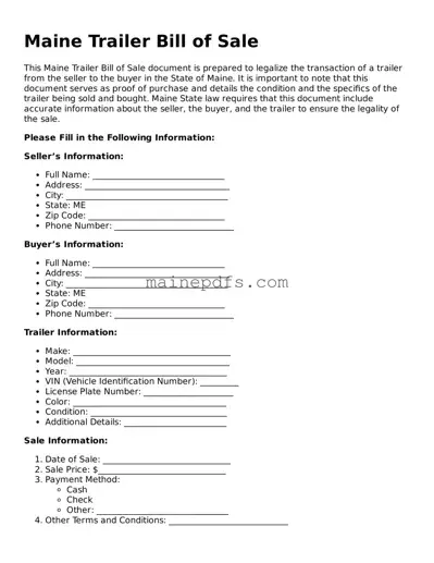 Attorney-Approved Maine Trailer Bill of Sale Template