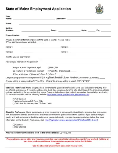 Download Maine Employment Application Template in PDF