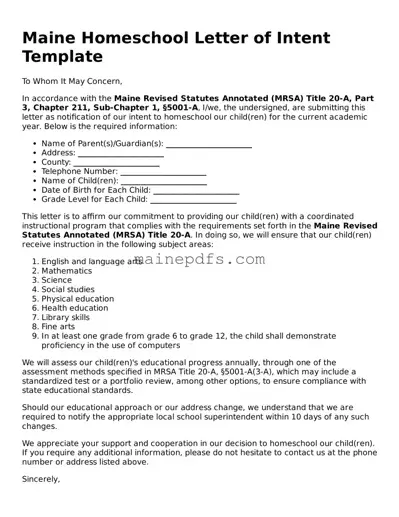 Attorney-Approved Maine Homeschool Letter of Intent Template