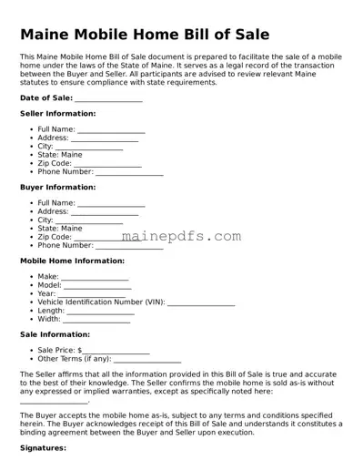 Attorney-Approved Maine Mobile Home Bill of Sale Template