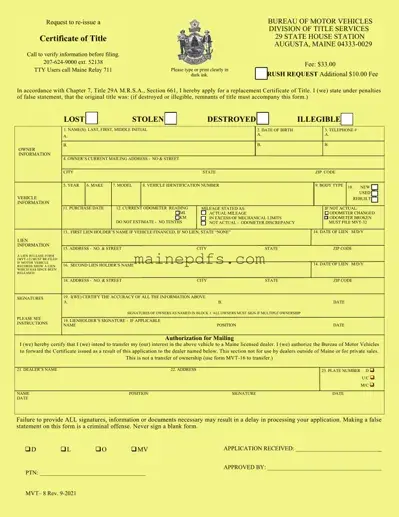 Download Maine Mvt 8 Template in PDF