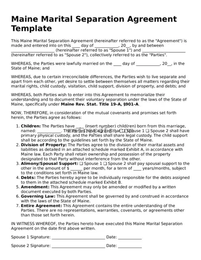 Attorney-Approved Maine Marital Separation Agreement Template